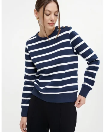 Bluza de trening cu decolteu rotund, Albastru inchis/Alb optic