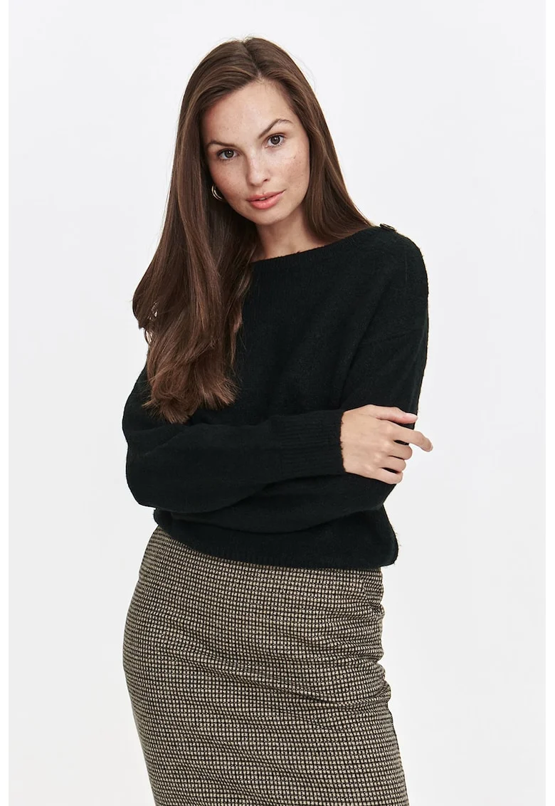 Pulover uni cu nasturi decorativi, Negru