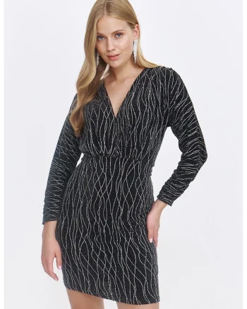 Rochie mini cu croiala in A, Negru stins/Alb optic