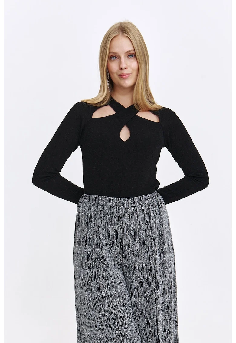Bluza stralucitoare cu decupaje, Negru