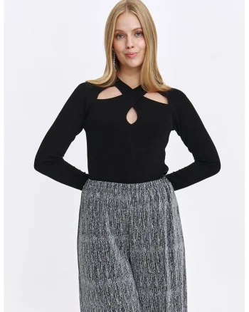 Bluza stralucitoare cu decupaje, Negru
