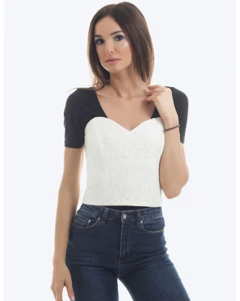 Corset din dantela cu detaliu cu siret, Alb