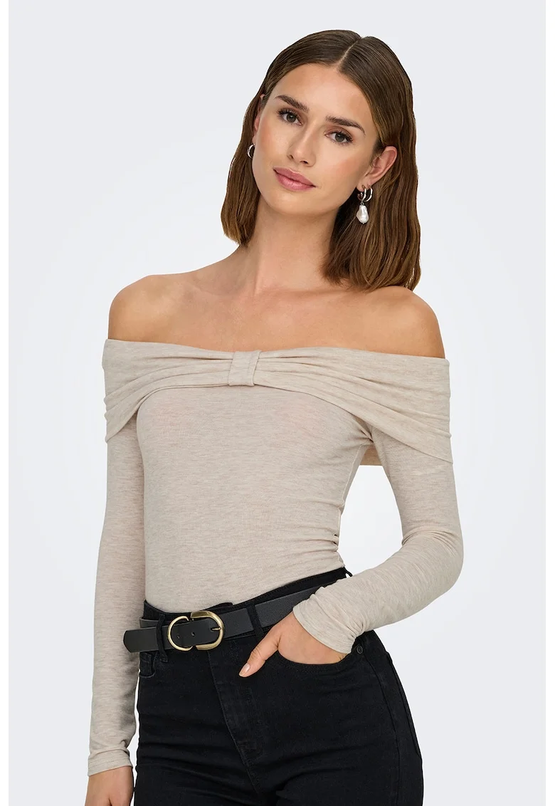 Bluza uni cu decolteu pe umeri, Grej