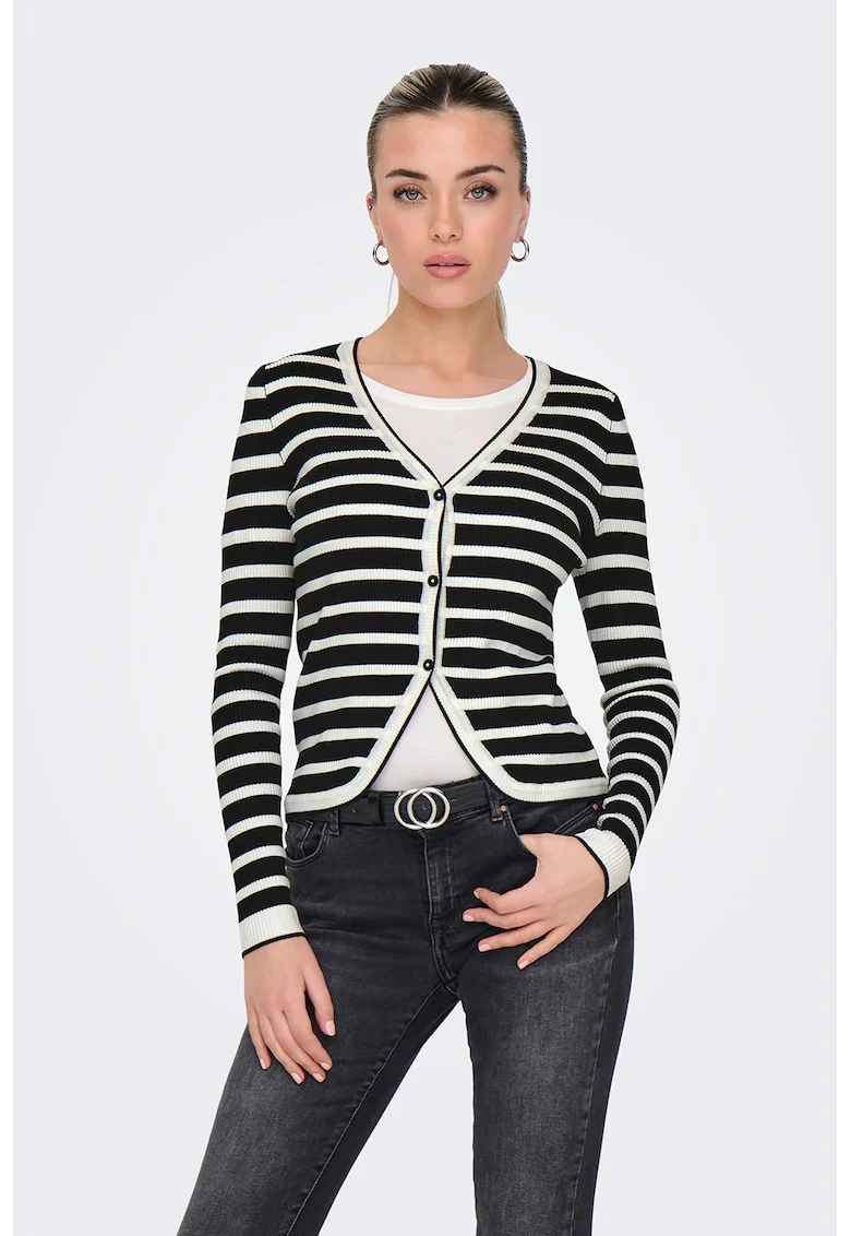 Cardigan cu dungi, Negru/Alb optic