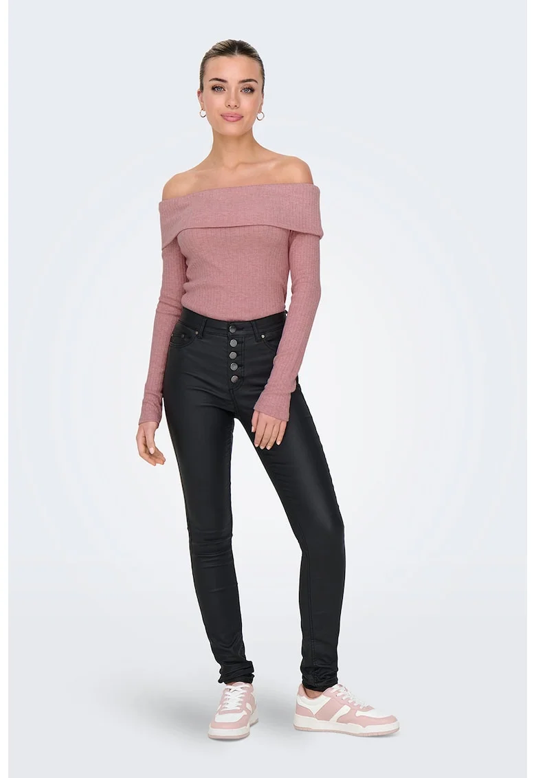 Bluza cu decolteu pe un umar si maneci lungi, Roz