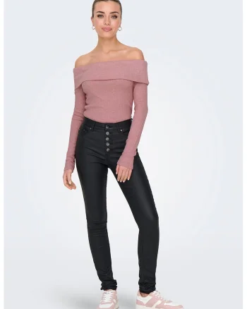 Bluza cu decolteu pe un umar si maneci lungi, Roz