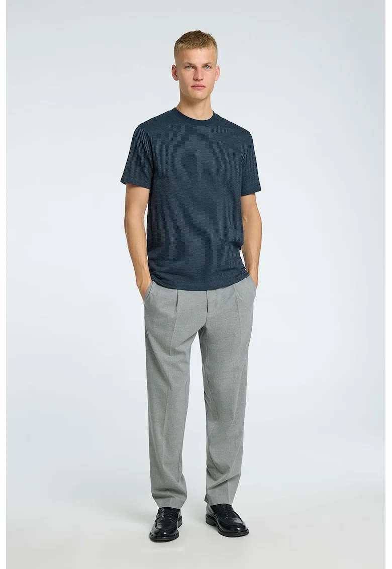 Tricou regular fit din amestec de bumbac organic cu model in dungi, Bleumarin