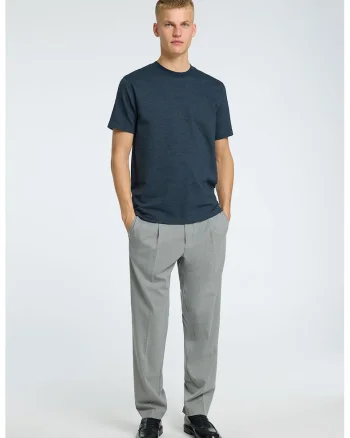Tricou regular fit din amestec de bumbac organic cu model in dungi, Bleumarin