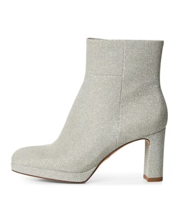Botine din material textil cu toc masiv, Gri deschis/Argintiu