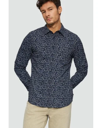 Camasa barbati cu maneca lunga, imprimeu cu picatele si croiala Slim fit,, Bleumarin