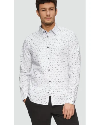 Camasa barbati cu maneca lunga, imprimeu cu picatele si croiala Slim fit,, Alb