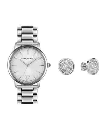 Set de ceas quartz si cercei, Argintiu
