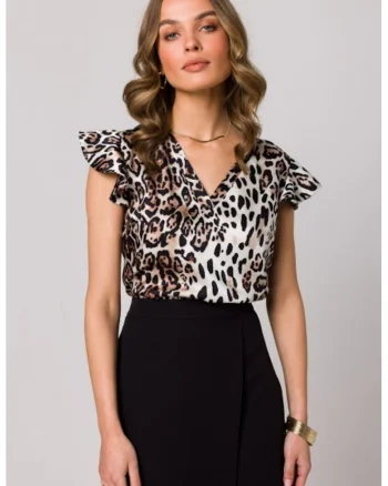 Bluza eleganta cu decolteu in V si volan,  Multicolor