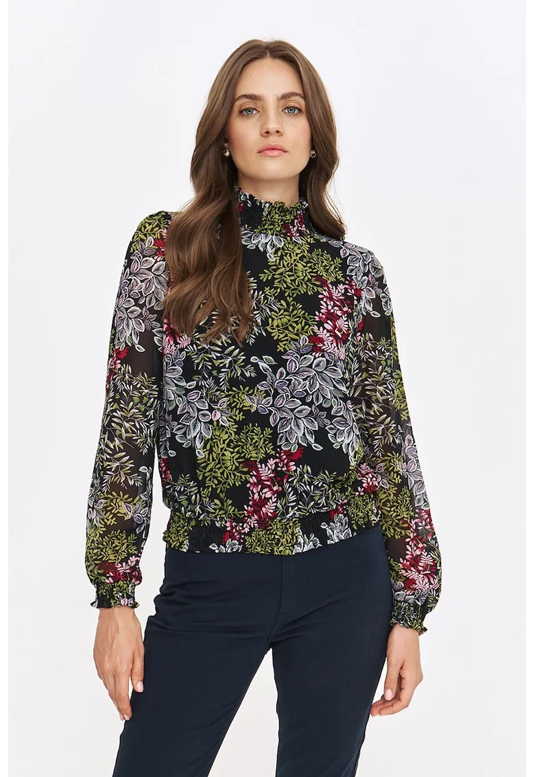 Bluza din sifon cu imprimeu floral, Rosu/Negru/Verde masliniu