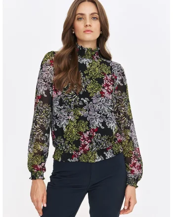 Bluza din sifon cu imprimeu floral, Rosu/Negru/Verde masliniu
