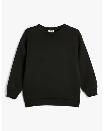 Bluza de trening cu decolteu la baza gatului si model uni, Negru