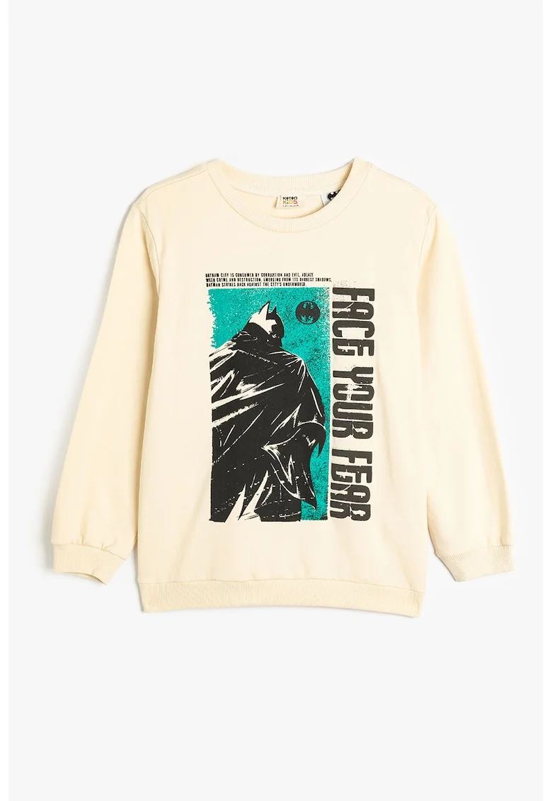 Bluza din bumbac cu imprimeu, Alb fildes/Negru