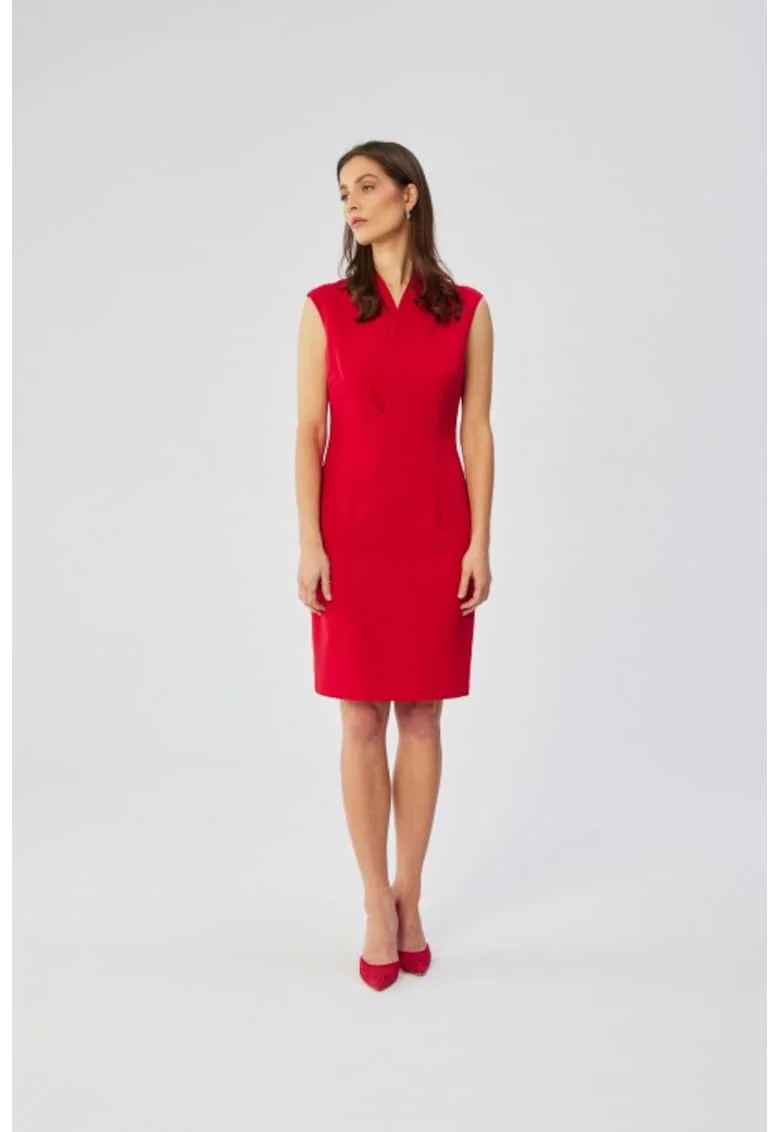 Rochie midi cu decolteu cache-coeur,  Rosu, Rosu