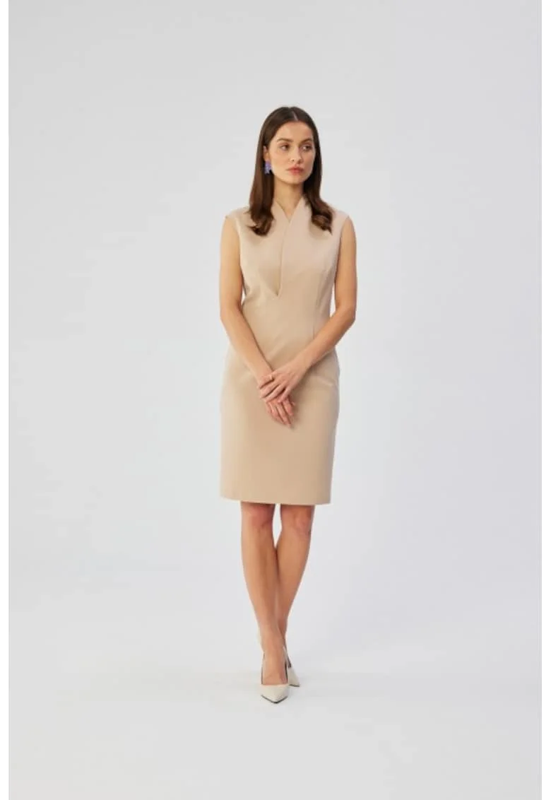 Rochie midi cu decolteu cache-coeur,  Bej, Bej