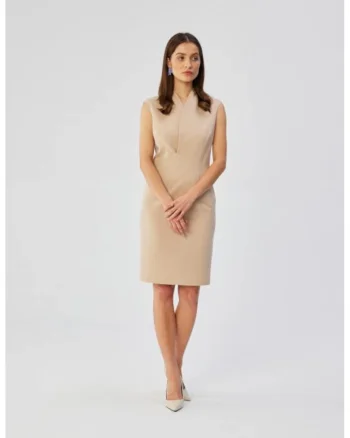 Rochie midi cu decolteu cache-coeur,  Bej, Bej