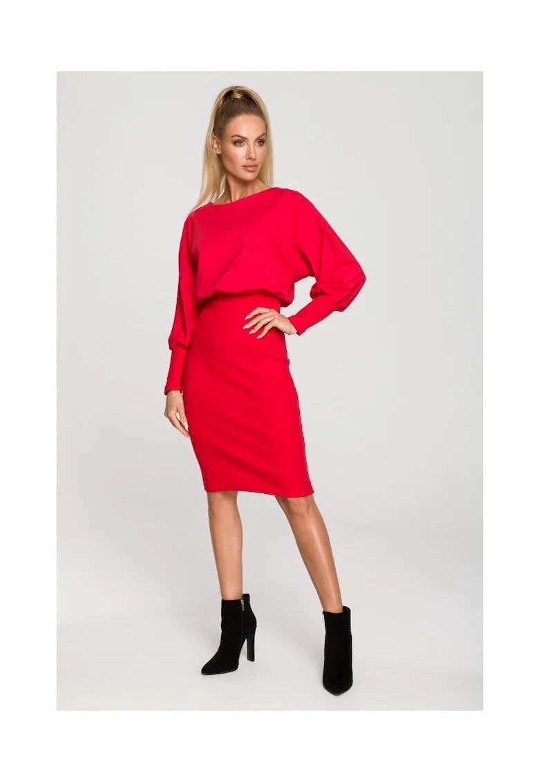 Rochie rosie din bumbac cu tesatura moale, Rosu