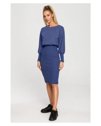 Rochie rosie din bumbac cu tesatura moale, Albastru indigo