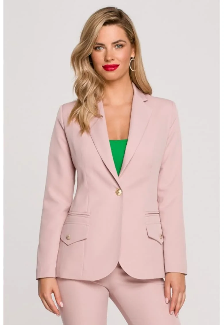 Sacou elegant cu nasturi decorativi,  Roz pudrat