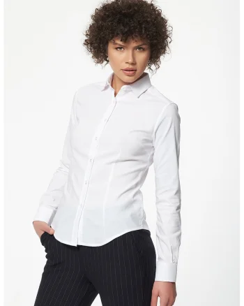 Camasa slim-fit de bumbac cu maneci lungi, Alb optic
