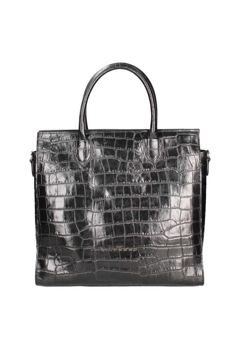 Geanta tote din piele cu aspect de piele de crocodil, Negru