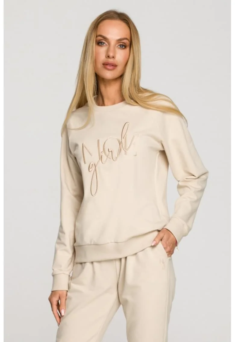Bluza sport cu broderie,  Bej