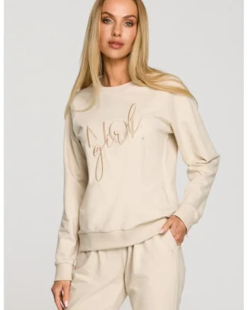 Bluza sport cu broderie,  Bej