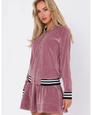 Bluza din catifea cu mansete decorative,, Roz