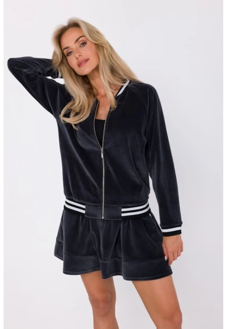 Bluza din catifea cu mansete decorative,  Gri