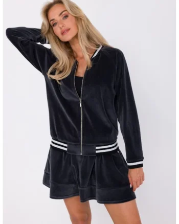 Bluza din catifea cu mansete decorative,  Gri