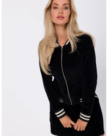 Bluza din catifea cu mansete decorative,  Negru