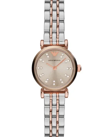 Ceas analog cu model in doua nuante, Auriu rose/Argintiu