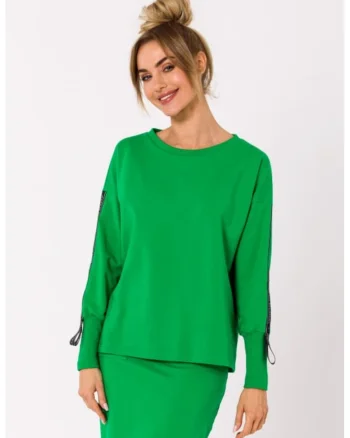 Bluza cu benzi decorative pe maneci,  Verde