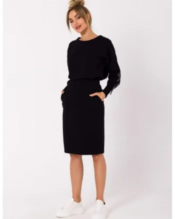 Fusta sport mulata, midi,, Negru
