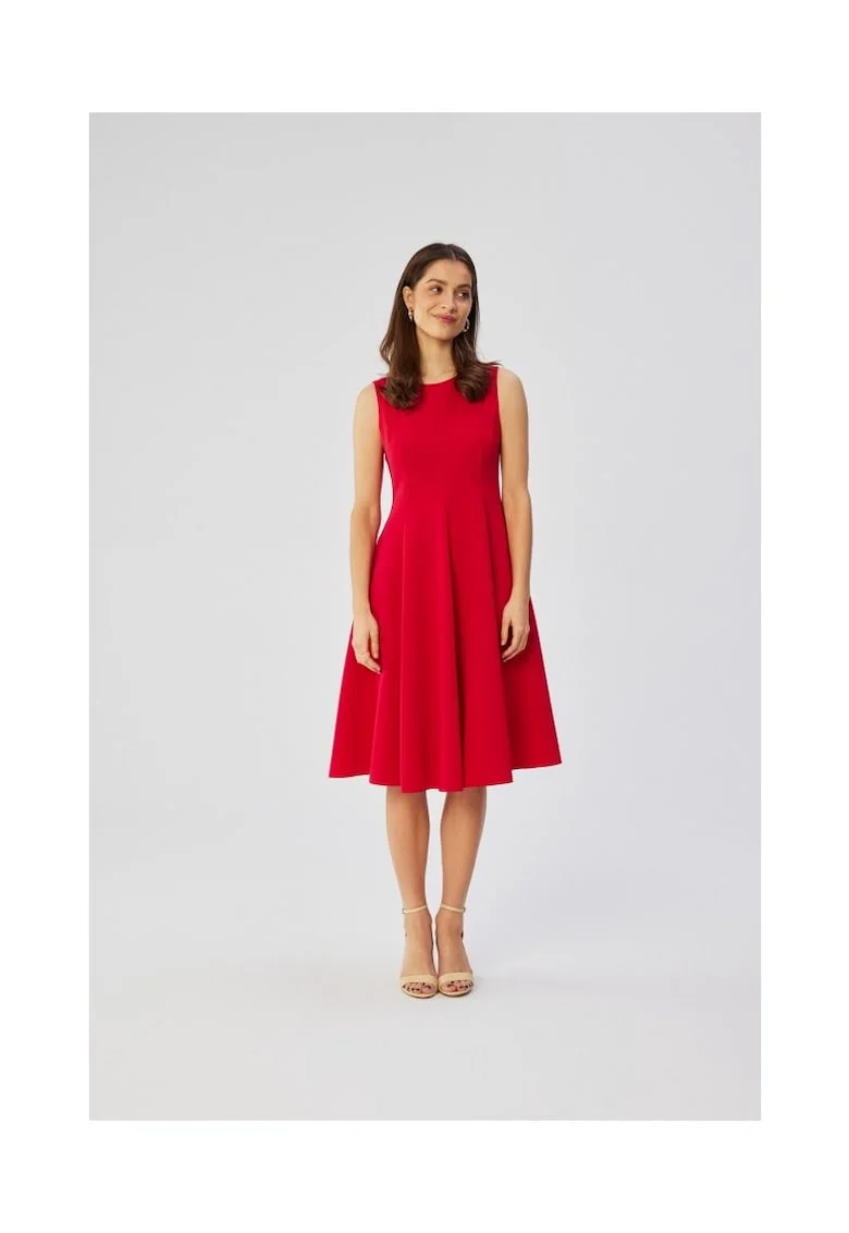Rochie dama, evazata fara maneci, Poliester, 45872, Rosu