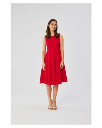 Rochie dama, evazata fara maneci, Poliester, 45872, Rosu