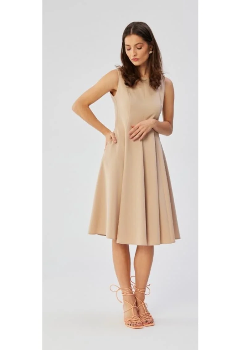 Rochie dama, evazata fara maneci, Poliester, 45872, Bej