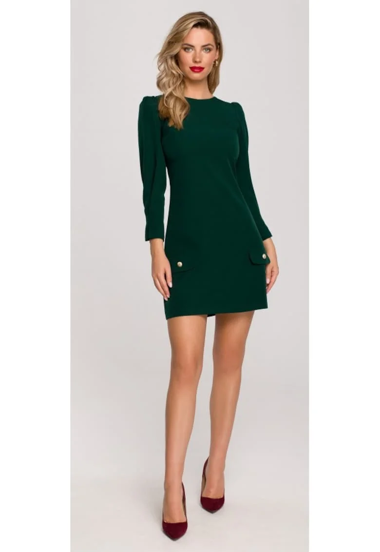 Rochie Dama, Trapez, Poliester/Bumbac - 65787, Verde