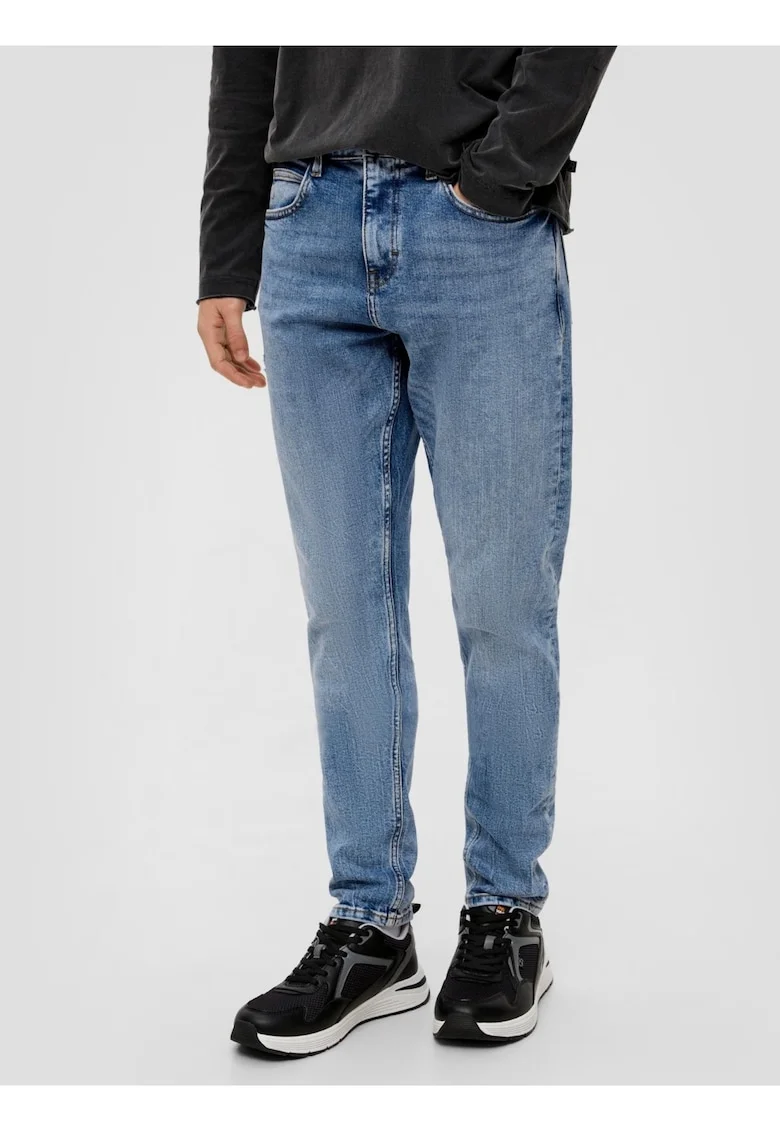 Blugi barbati, Shawn, cu talie medie, croiala Regular fit, Tapered Leg, Albastru deschis