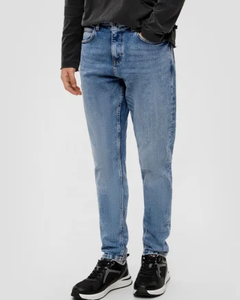 Blugi barbati, Shawn, cu talie medie, croiala Regular fit, Tapered Leg, Albastru deschis