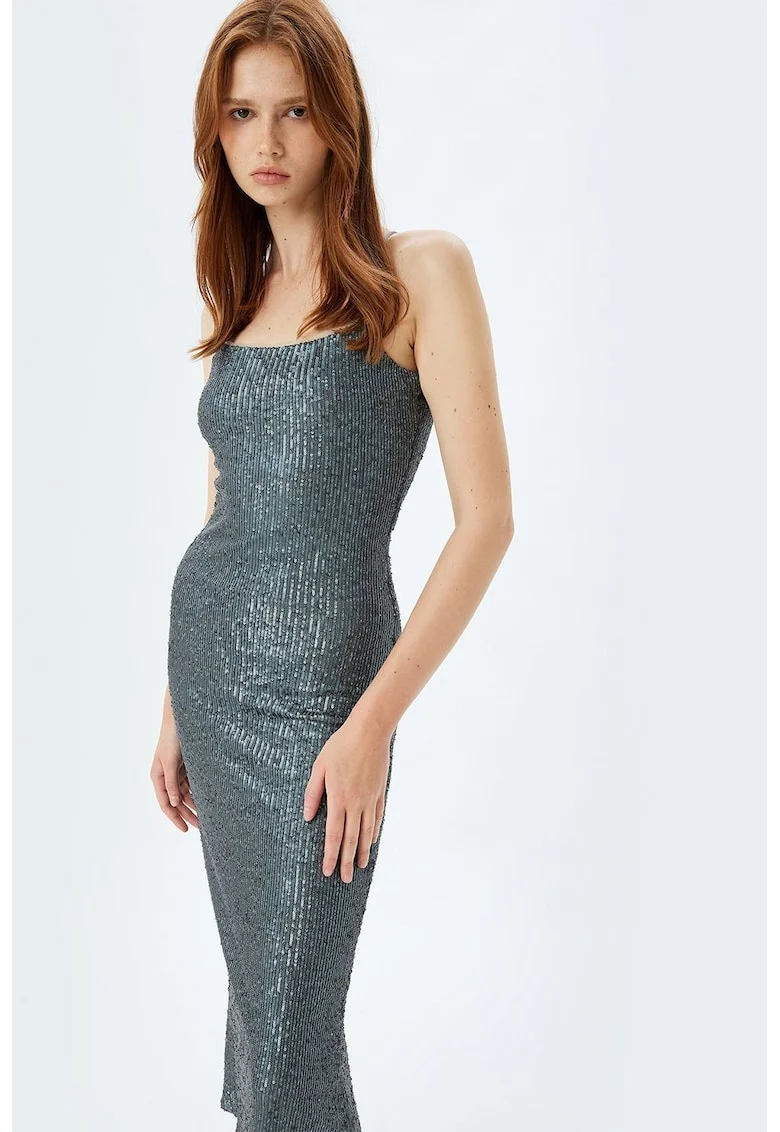 Rochie midi cu paiete, Albastru prafuit