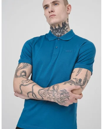Tricou polo slim fit de bumbac organic, Albastru petrol
