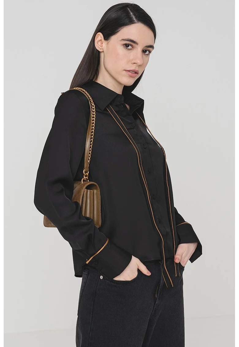 Camasa supradimensionata cu cusaturi contrastante Sadie, Negru/Bronz