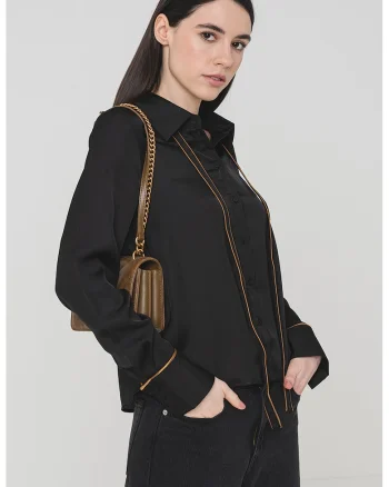 Camasa supradimensionata cu cusaturi contrastante Sadie, Negru/Bronz