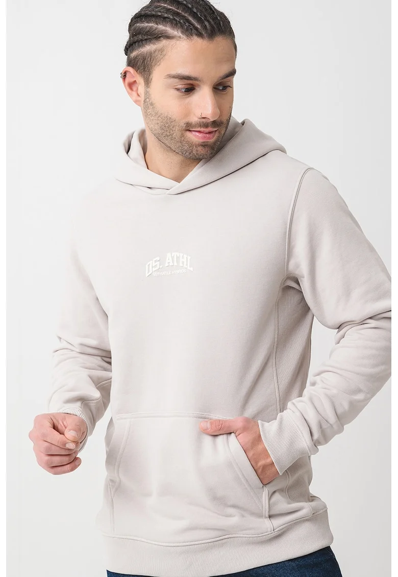 Hanorac relaxed fit cu text, Gri deschis