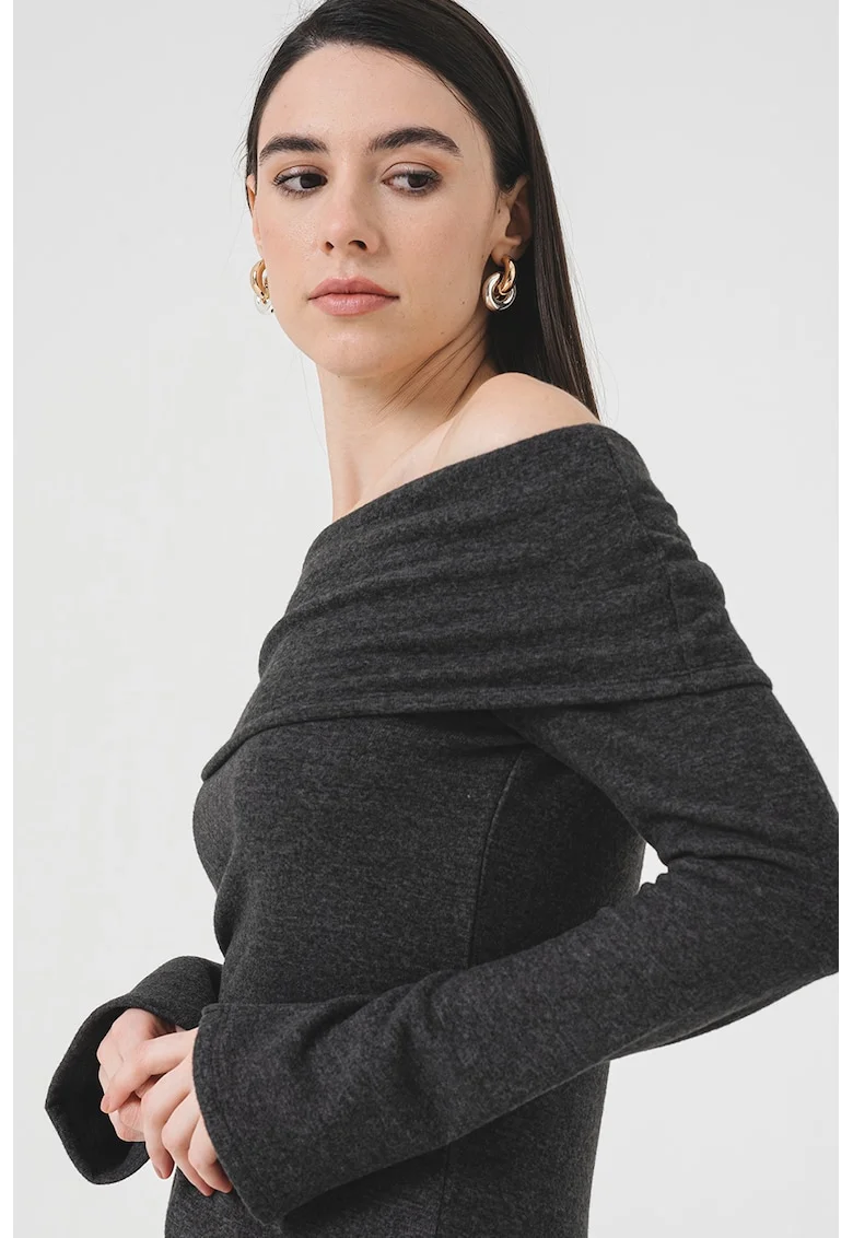 Bluza cu decolteu pe umeri Bella, Gri inchis melange
